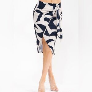 Abstract Black and White Wrap Skirt